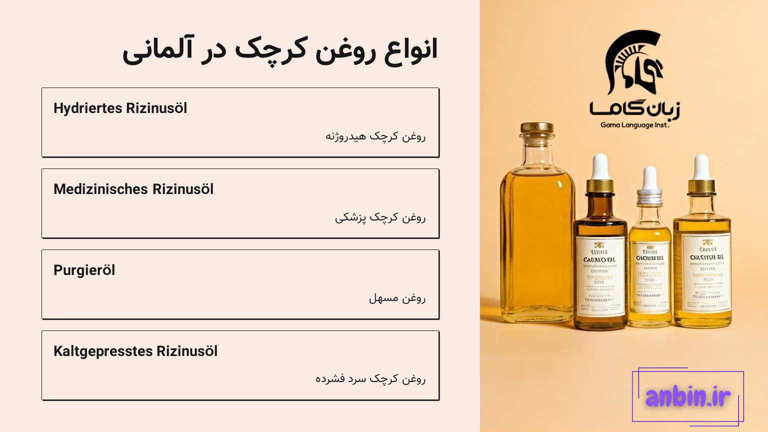 انوع روغن کرچک به آلمانی