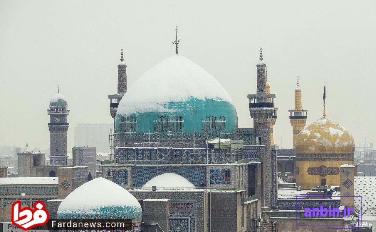 عکس حرم امام رضا در شب برفی